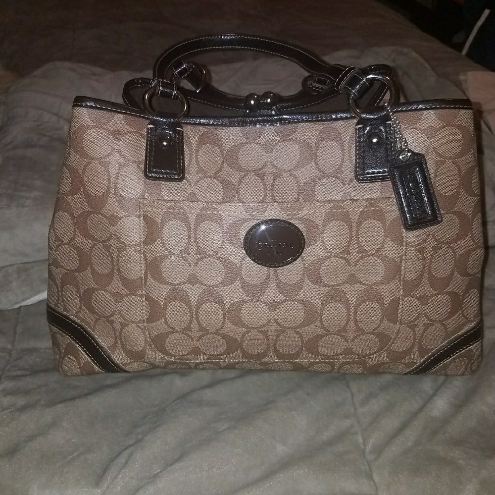 Coach signature "C" coated canvas bag w/leather